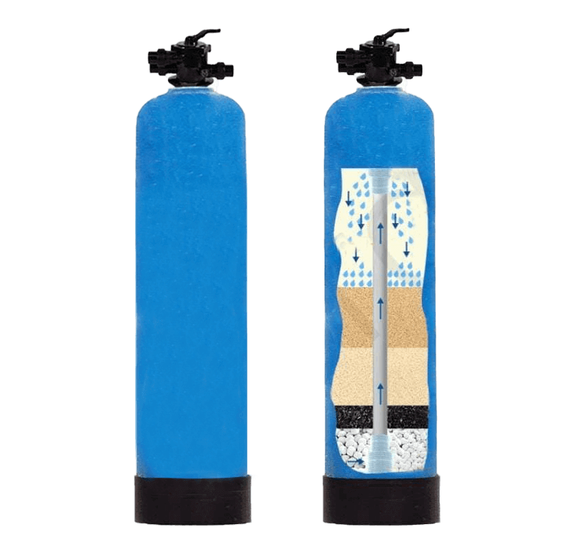 a blue cylinder with a black handle